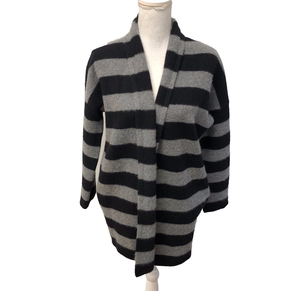 Vince Cashmere Cardigan Sweater Jumper Womens XS Black Gray Stripe Oversize